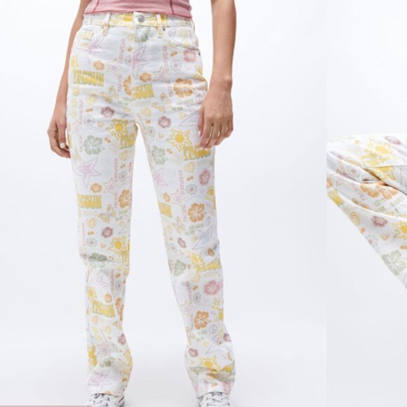 PACSUN Mixed Pacific Sunwear Graphic Print Dad Jeans Hi-Rise Floral/80's Size 27 - Picture 1 of 8